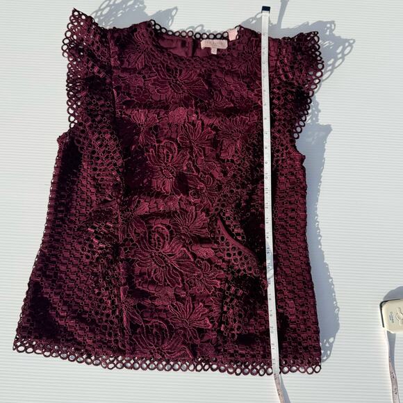 Ted Baker Zania Ruffle Mixed Lace Blouse Maroon Women’s 2 US6 Romantic Coquette - Picture 5 of 16